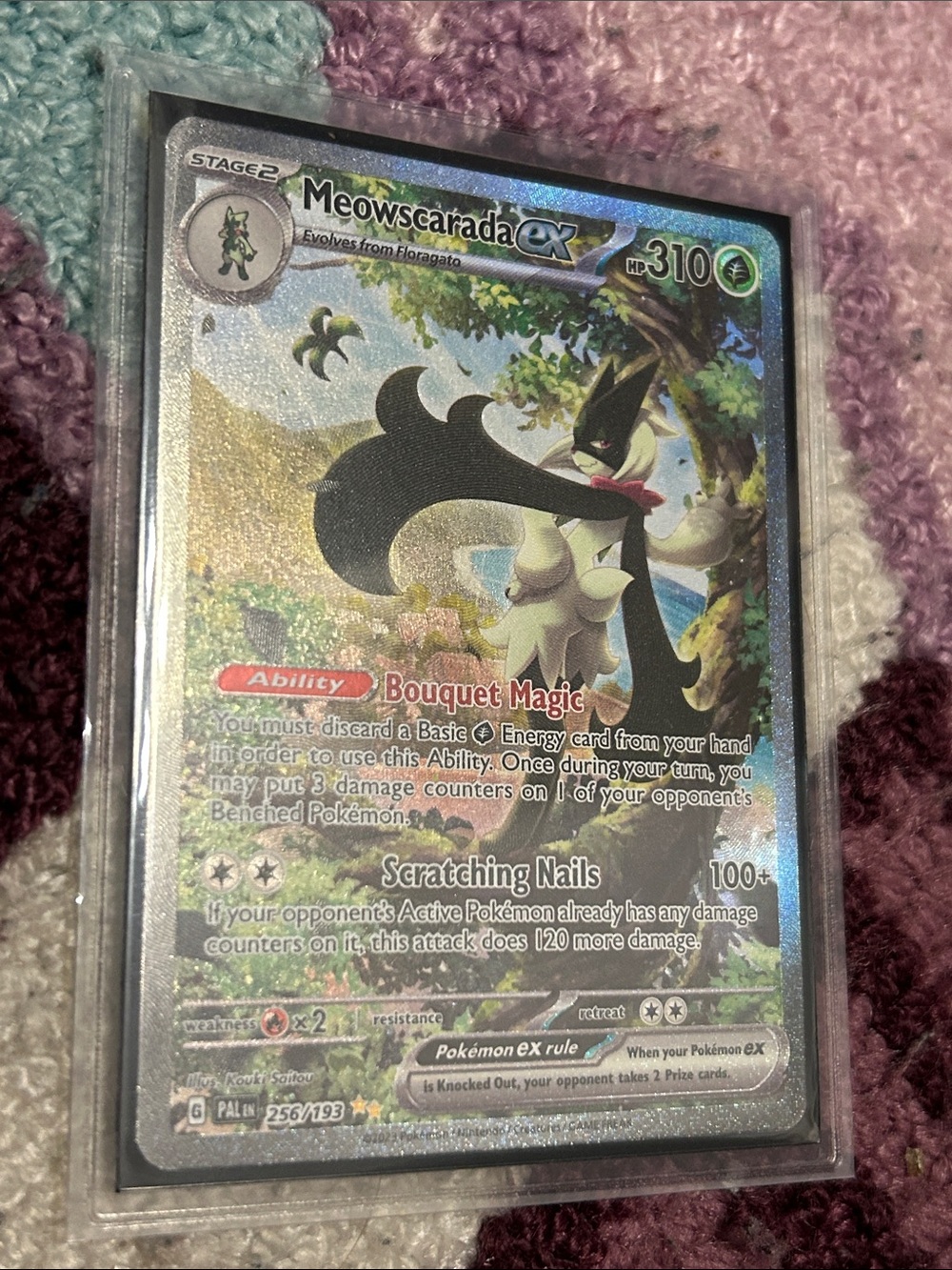 Pokemon Meowscarada ex Holographic Card - Green, Silver